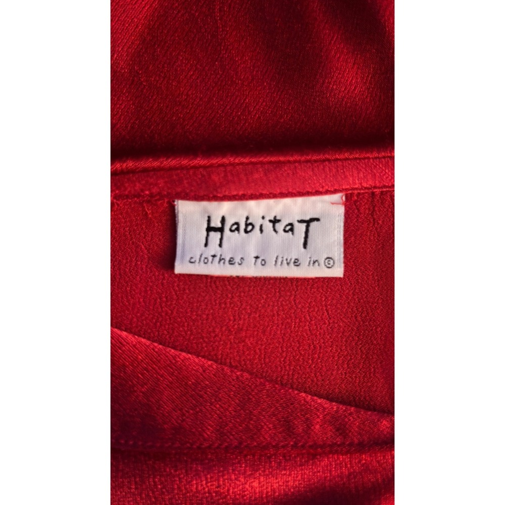 Vintage HABITAT Red Silky Button Down Long Sleeve Collared Blouse Shirt - Picture 2 of 10